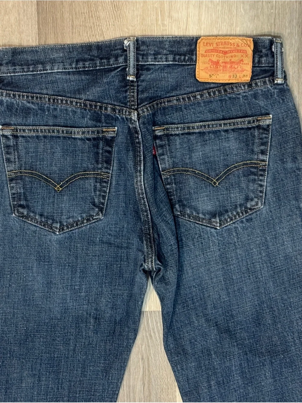 Levi's 501 Men's Dark Blue Button Fly Straight-Leg Denim Jeans Y2K 33x34